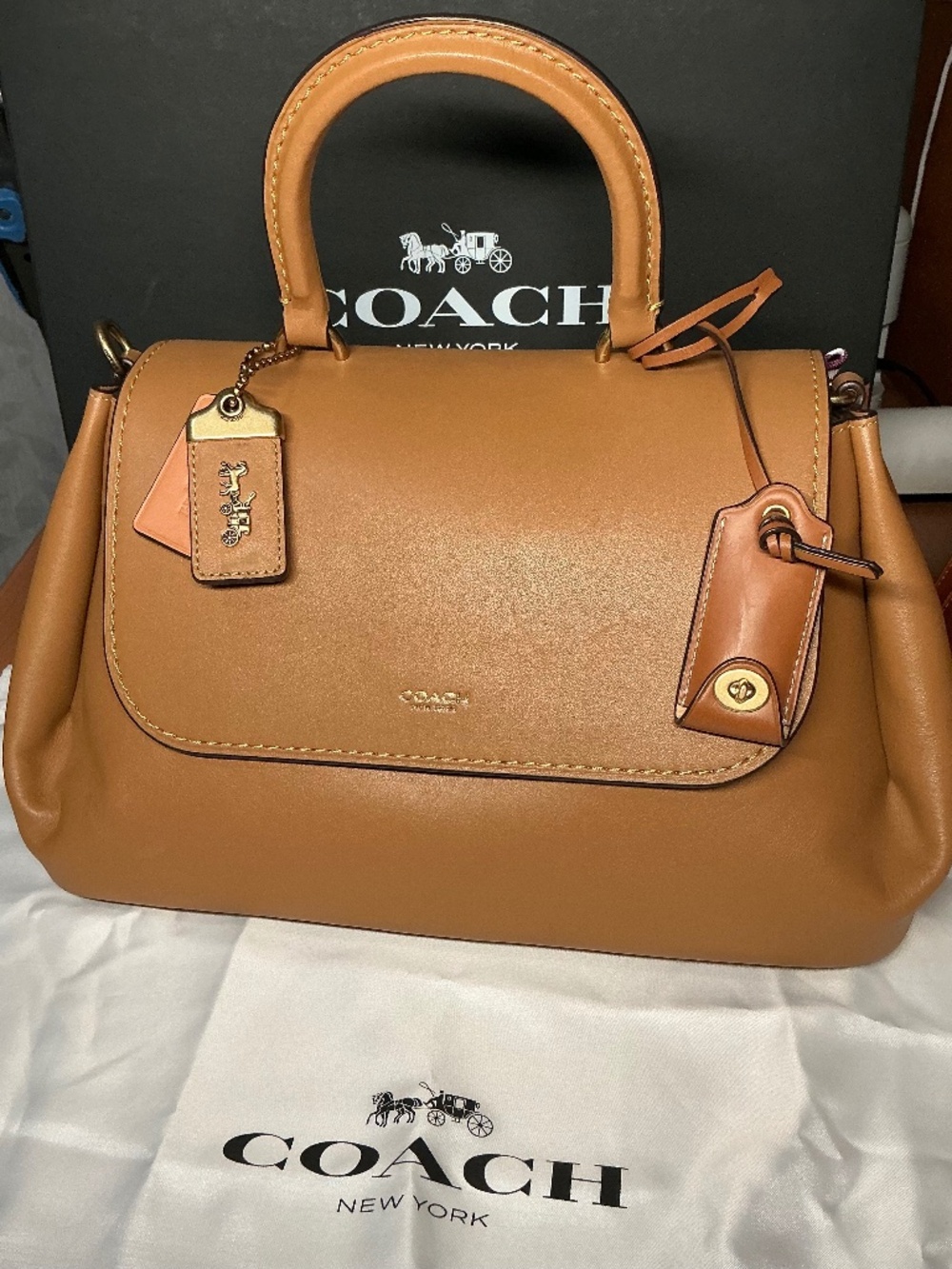 Coach Slouchy Rogue Top Handle Bag Honey Brown